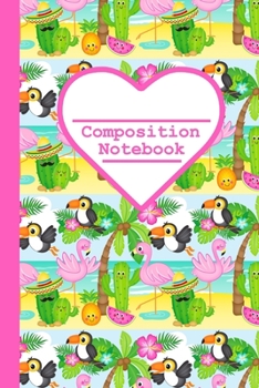 Paperback Composition Notebook: Flamingo and Toucan, 100 Pages, 6x9 inch, college ruled. Book