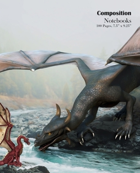 Paperback Composition Notebook with Huge Dragon: Watermarked Dragon Pages. Wide Ruled lined Book to write in for school, take notes, for kids, students and teac Book