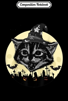 Composition Notebook: Vintage Scary Halloween Black Cat witch Hat Moon Pumpkin Bat Journal/Notebook Blank Lined Ruled 6x9 100 Pages