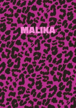 Paperback Malika: Personalized Pink Leopard Print Notebook (Animal Skin Pattern). College Ruled (Lined) Journal for Notes, Diary, Journa Book