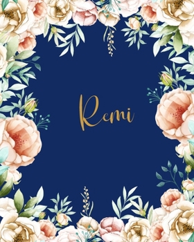 Remi Dotted Journal: Personalized Dotted Notebook Customized Name Dot Grid Bullet Journal Diary Paper Gift for Teachers Girls Womens Friends School Supplies Birthday Floral Gold Dark Blue