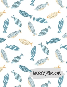 Paperback Sketchbook: Blue and Orange Fish Fun Framed Drawing Paper Notebook Book