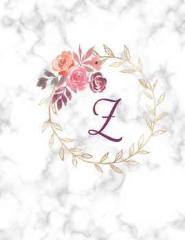 Paperback Z: Monogram Initial Z Notebook for Women, Girls and School, White Marble and Floral 8.5 x 11 Book