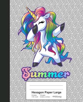 Paperback Hexagon Paper Large: SUMMER Unicorn Rainbow Notebook Book