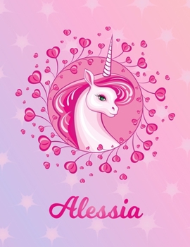 Alessia: Unicorn Large Blank Primary Handwriting Learn to Write Practice Paper for  Girls | Creative Pink Purple Magical Horse Personalized Letter A ... Learning | Use Imagination to Create Tales