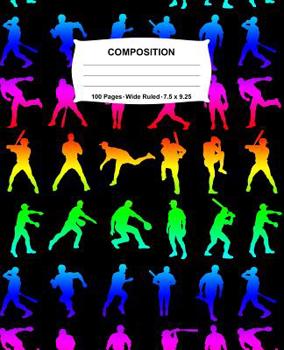 Composition Notebook: Baseball Rainbow Neon Notebook Wide Ruled 100 Pages 7.5 x 9.25