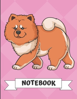 Notebook: Brown Orange Chow Chow Dog Cartoon on a Pink Diamond Background. Book is Filled with Lined Journal Paper for Notes and Creating Writing.