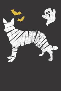 Paperback Notebook: German Shepherd Dog Halloween Mumie Bat Ghost Vintage Dot Grid Dotted 6x9 120 Pages Book