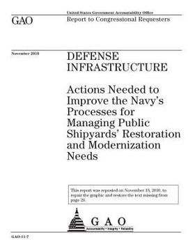 Paperback Defense infrastructure: actions needed to improve the Navys processes for managing public shipyards restoration and modernization needs: repor Book