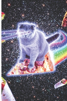 Paperback Laser Eyes Space Cat Riding Rainbow Pizza Journal Notebook Book