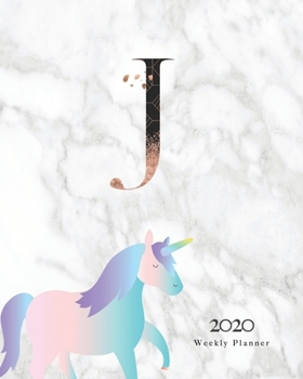 Paperback 2020 Weekly Planner: Magical Unicorn Planner Monogram With Initial "J" on Luxury Gray Marble Book