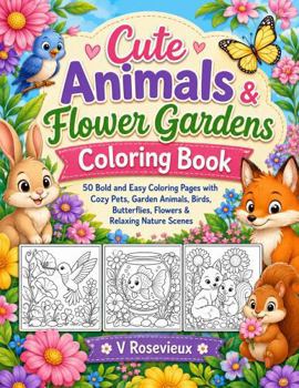 Cute Animals & Flower Gardens Coloring Book: 50 Bold and Easy Coloring Pages with Cozy Pets, Garden Animals, Birds, Butterflies, Flowers & Relaxing Nature Scenes