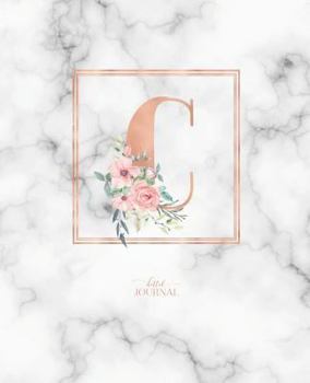 Dotted Journal: Dotted Grid Bullet Notebook Journal Rose Gold Monogram Letter C Marble with Pink Flowers (7.5” x 9.25”) for Women Teens Girls and Kids