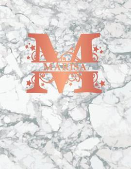 Marisa: Personalized Journal Notebook for Women or Girls. Monogram Initial M With Name. White Marble & Rose Gold Cover. 8.5" x 11" 110 Pages Lined Journal Paper