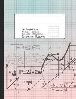 Paperback 5x5 Graph Paper Notebook: 7.44 X 9.69 in 200 Pages Teal Coral Ombre Design Cover Book