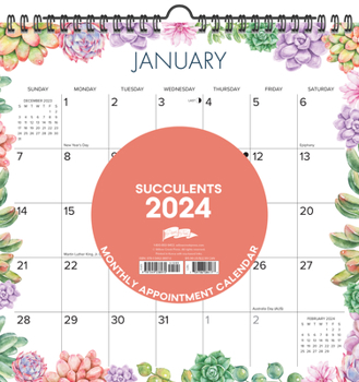Calendar Succulents 2024 12 X 12 Spiral Wall Calendar Book