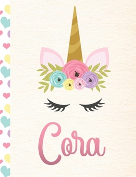 Cora: Personalized Unicorn Primary Handwriting Notebook For Girls With Pink Name Dotted Midline Handwriting Practice Paper Kindergarten to Early Childhood Grades K-2 Composition School Exercise Book