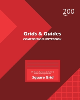 Paperback Grids and Guides Square Grid, Quad Ruled, Composition Notebook, 100 Sheets, Large Size 8 x 10 Inch Red Cover Book