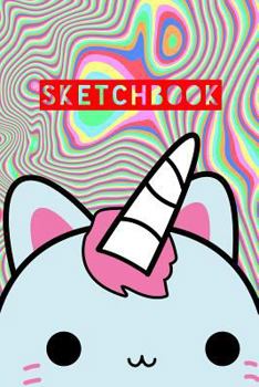 Paperback Sketchbook: Unicorn Cat Cute Kawaii With Rainbow Marble Design Book