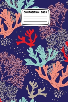 Composition Book: Tropical Palm Floral Coral Ocean Pattern