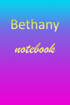 Bethany: Blank Notebook | Wide Ruled Lined Paper Notepad | Writing Pad Practice Journal | Custom Personalized First Name Initial B Blue Purple Gold  | ... Homeschool & University Organizer Daybook