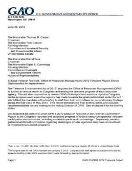 Federal Telework: Office of Personnel Managements 2012 Telework Report Shows Opportunities for Improvement