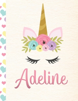 Paperback Adeline: Personalized Unicorn Primary Handwriting Notebook For Girls With Pink Name - Dotted Midline Handwriting Practice Paper Book