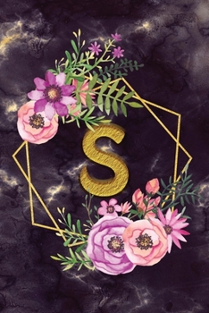 S: Personalized Dot Grid Bullet BUJO Notebook Journal Modern Floral Gold Initial Monogram Letter S - Many Usage Handy Travel Size For Women Teens