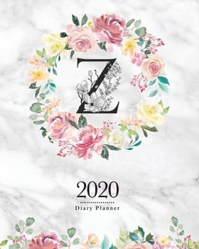 2020 Diary Planner: 8x10 Planner With Watercolor Flowers "Z" Monogram On Gray Marble for Woman