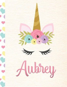 Paperback Aubrey: Personalized Unicorn Sketchbook For Girls With Pink Name - 8.5x11 110 Pages. Doodle, Sketch, Create! Book