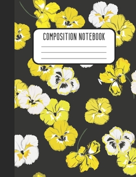 Composition Notebook: Black Gold Pansy Designer College Ruled Lined Blank Notebook Journal Notepad