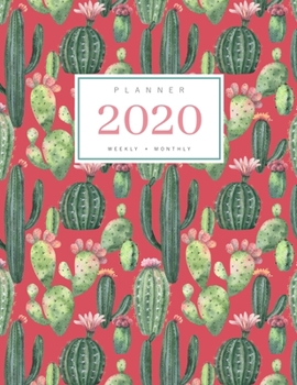 Paperback Planner 2020 Weekly Monthly: 8.5 x 11 Full Year Notebook Organizer Large - 12 Months - Jan to Dec 2020 - Watercolor Cactus Succulent Design Red Book