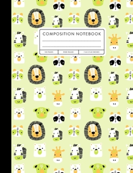 Paperback Composition Notebook: Wide Ruled, Animal Faces, Green Book