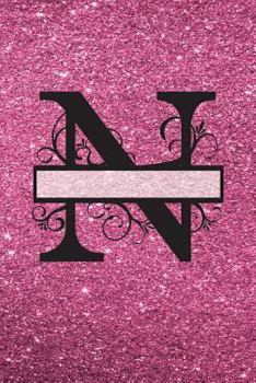 Paperback N - Journal & Notebook: Monogram Letter N Journal, Notebook with Unicorn Motif on Back and Pink - Glitter Effect Cover Book