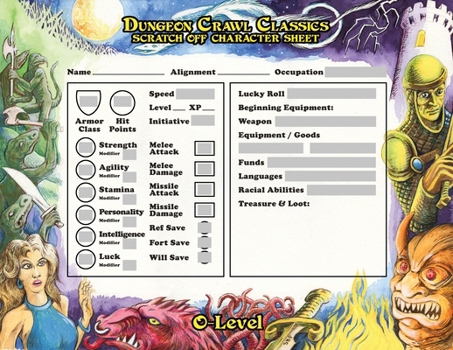 Dungeon Crawl Classics 0-Level Scratch-Off Character Sheets