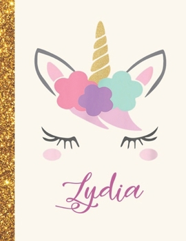 Lydia: Lydia Unicorn Personalized Black Paper SketchBook for Girls and Kids to Drawing and Sketching Doodle Taking Note Marble Size 8.5 x 11