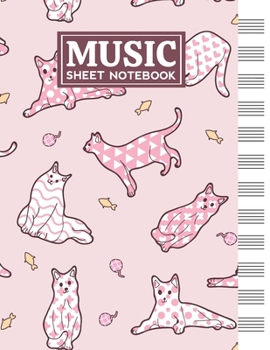 Music Sheet Notebook: Blank Staff Manuscript Paper with Cats Themed Cover Design