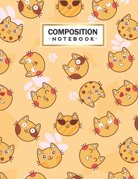 Composition Notebook: College Wide Ruled Line Paper for Writing Notes in School and Work with Cute Cat Emoji Themed Cover