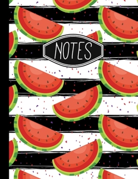 Paperback Notes: Watermelon Pattern on Black and White Stripes 8.5" X 11" 110 Page College Ruled Notebook Book