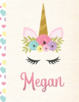 Paperback Megan: Personalized Unicorn Journal For Girls - 8.5x11 110 Pages Notebook/Diary With Pink Name Book