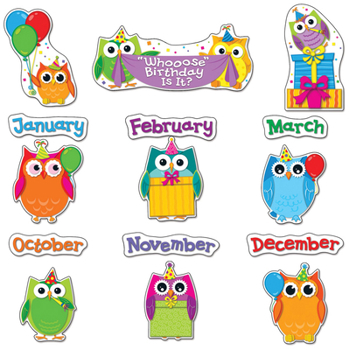 Paperback Carson Dellosa Colorful Owls Birthday Bulletin Board Set Book