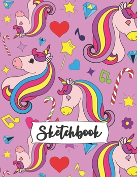 Sketchbook: Cute Unicorn, Large Journal With Blank Paper For Drawing And Sketching & Crayon Coloring for Girls, 109 Pages, 8.5" x 11" (Kids Drawing Books)