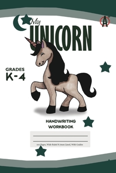 My Unicorn Primary Handwriting k-4 Workbook, 51 Sheets, 6 x 9 Inch Olive Green Cover