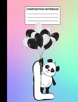 Paperback Composition Notebook: Panda Letter L Initial Rainbow Monogram Wide Ruled Lined Note Book - Exercise Book & Journal with Lines for Kids, Teen Book