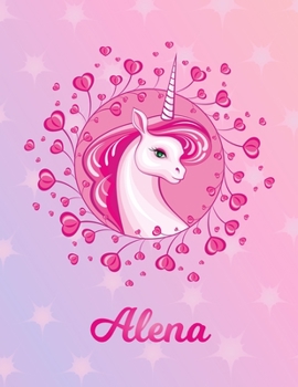 Paperback Alena: Unicorn Large Blank Primary Sketchbook Paper - Pink Purple Magical Horse Personalized Letter A Initial Custom First Na Book