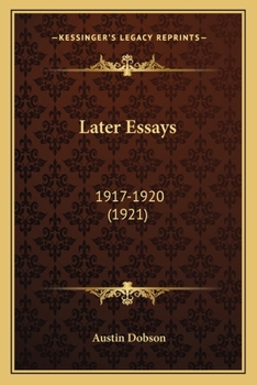 Paperback Later Essays: 1917-1920 (1921) Book