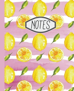 Paperback Notes: Lemon Pattern with Pink Stripes 7.5" X 9.25" Wide Ruled 110 Pages Book