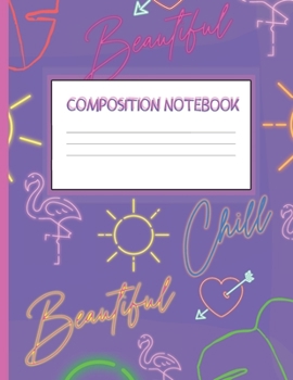 COMPOSITION NOTEBOOK: NEON EIGHTIES RETRO ELEMENTS ON PURPLE BACKGROUND PRINT COVER | 100 Pages | 8.5"X11" COLLEGE-RULED PAGES | WORKBOOK, JOURNAL, ... | INCLUDES BELONG TO & QUICK NOTES PAGE