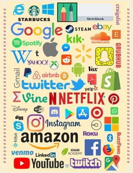 Paperback Sketchbook: Large Blank Notebook for Drawing, Sketching and Doodling, 105 pages, Modern Logo Pop Culture Design Book