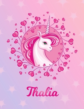 Paperback Thalia: Unicorn Large Blank Primary Sketchbook Paper - Pink Purple Magical Horse Personalized Letter T Initial Custom First Na Book